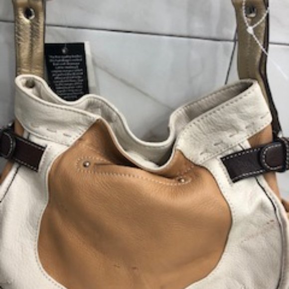 B. MAKOWSKY leather  shoulder bag; tan and beige. - Picture 2 of 3